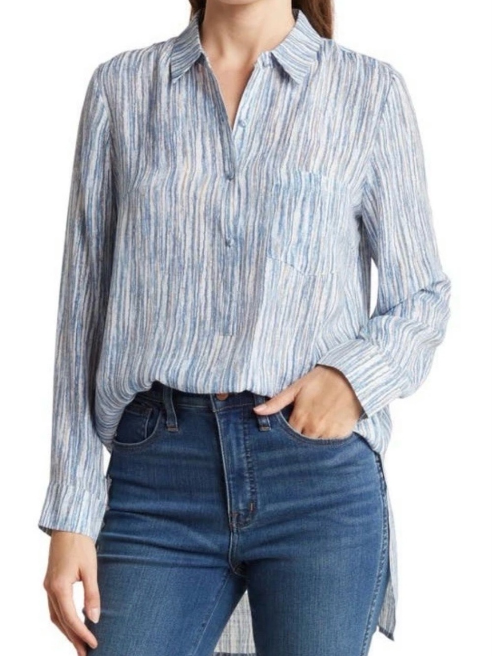 Nanette Lepore Blue and Tan Striped Top